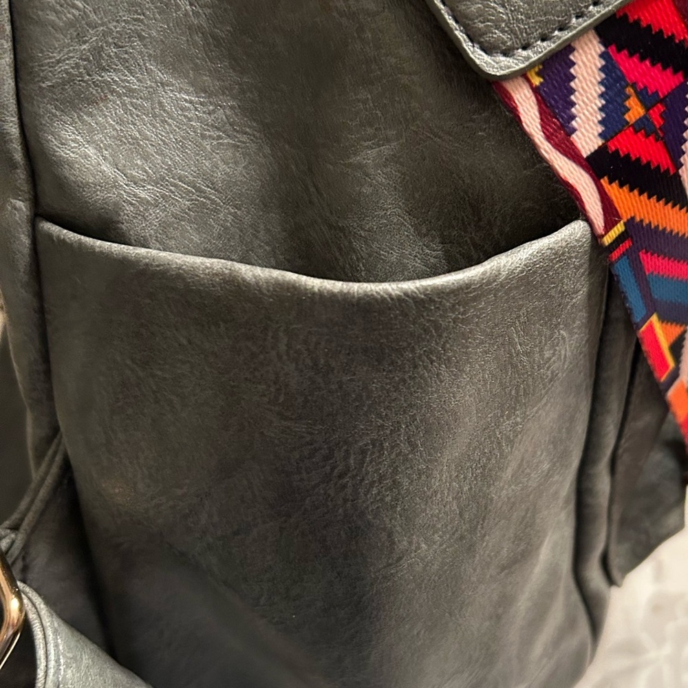 Gray Soft Surface Multifunctional Retro Backpack … - image 5